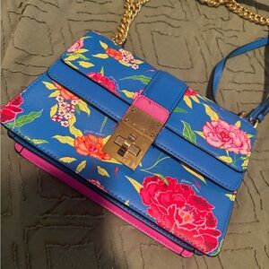 Aldo Blue and Pink Floral Crossbody Bag
